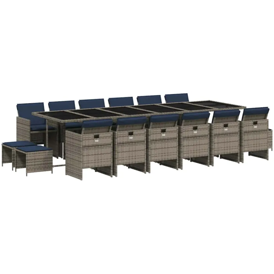 vidaXL 17-delige tuinset met kussens, grijs polyrotan