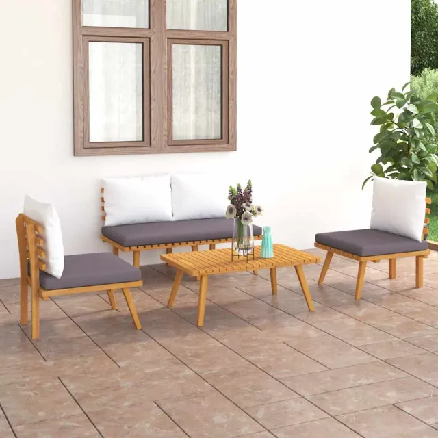 vidaXL 4-delige Loungeset met kussens massief acaciahout bruin, foto 2