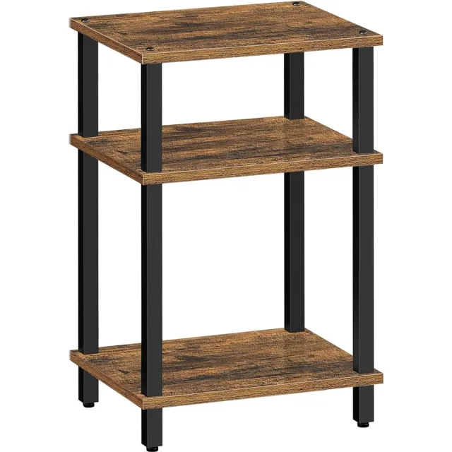 Hoppa! Bijzettafel | Nachtkastje | 3-laags Opbergplank | Bruin/Zwart | 38 x 30 x 60 cm (B x D x H)