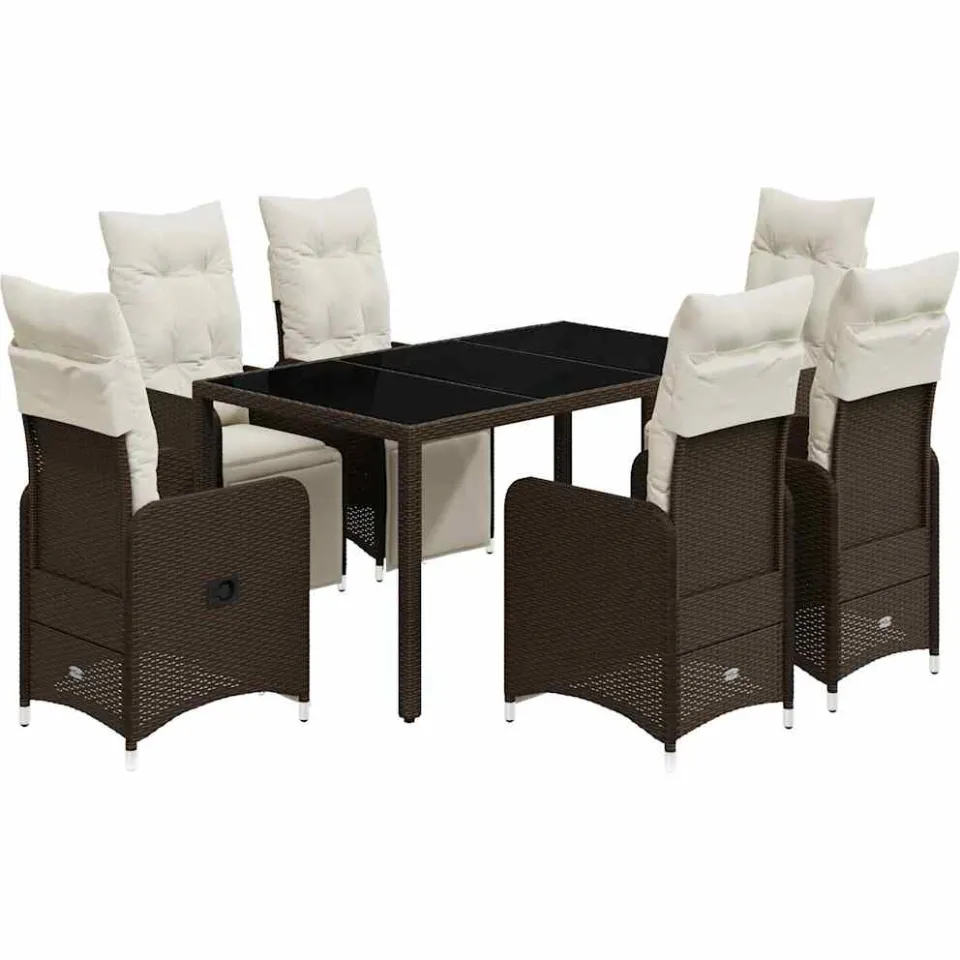 vidaXL 7-delige Bistroset met kussens poly rattan bruin, foto 3