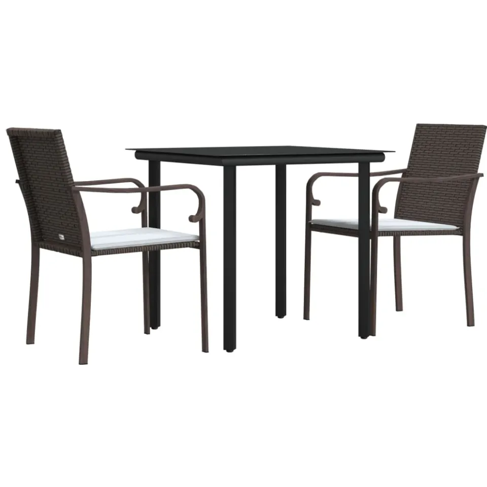 vidaXL 3-delige Tuinset met kussens poly rattan en staal Bruin