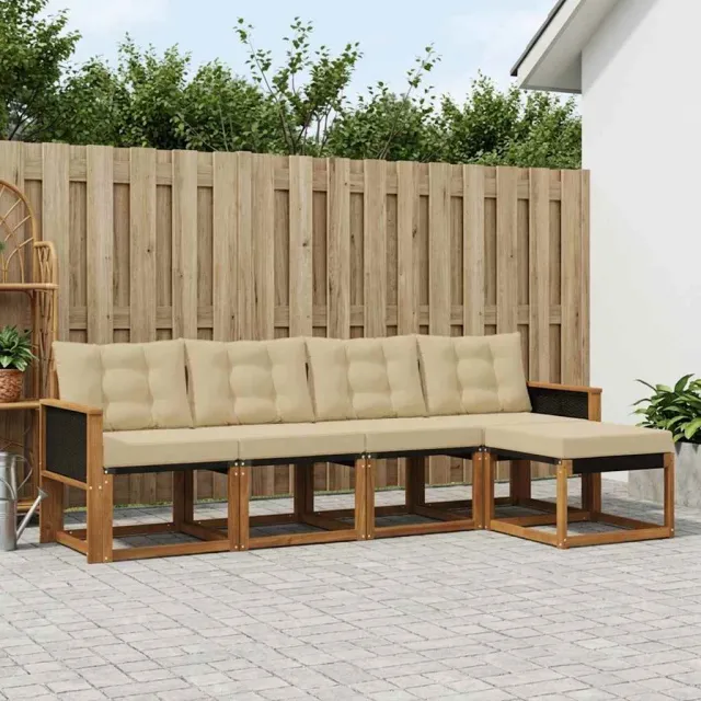 vidaXL Buiten bankenset 5 st 5-zits Natuurlijk en Beige