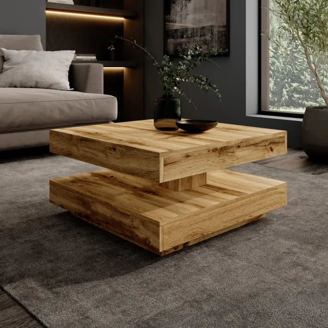 MEUBELLA Atwood - Salontafel - Eikenpatroon - 67x67x35 cm Bruin