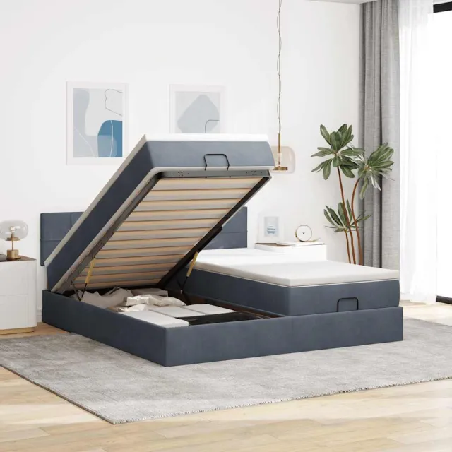 vidaXL Ottoman bed met matrassen 160x200cm fluweel donkergrijs grijs