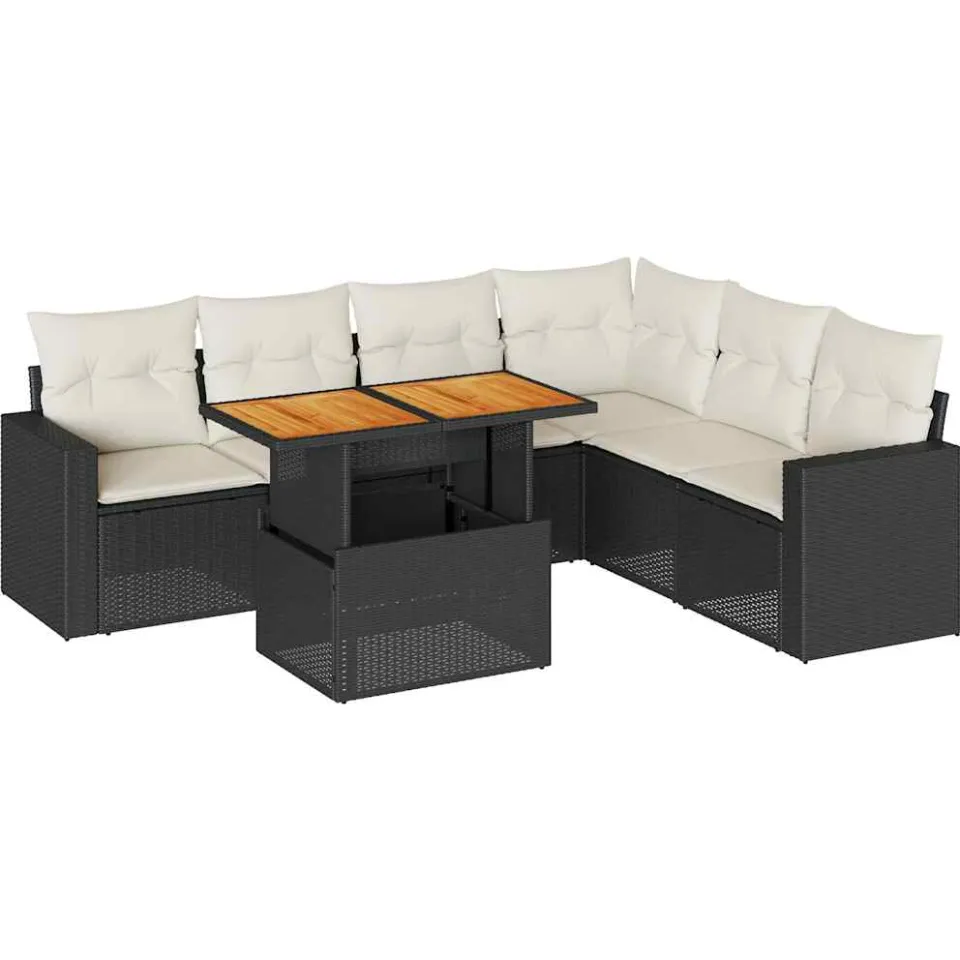 vidaXL 7-delige Loungeset met kussens poly rattan zwart, foto 3