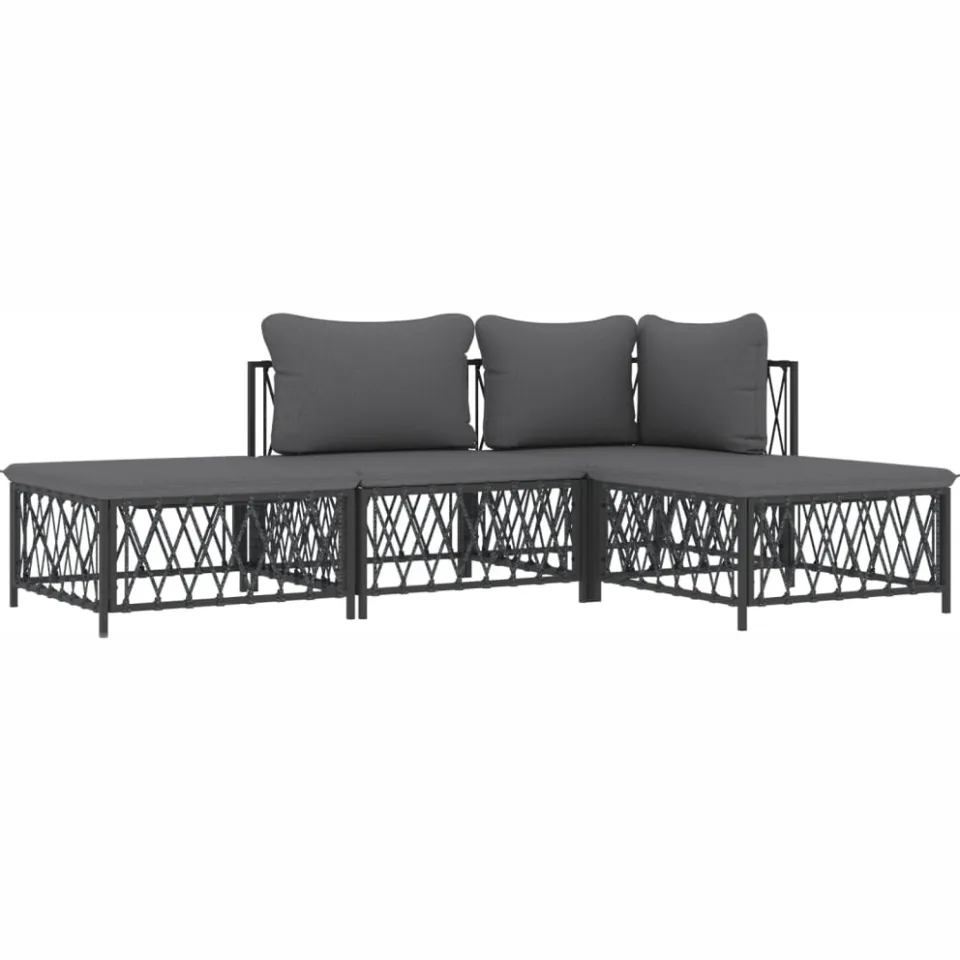 vidaXL 4-delige Loungeset met kussens staal antracietkleurig Anthraciet