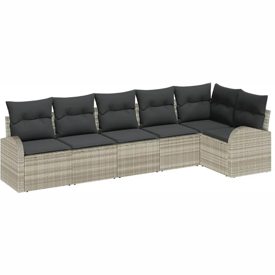 vidaXL Tuin Sofa Set met kussen 6 pcs Lichtgrijs Poly riet, foto 4