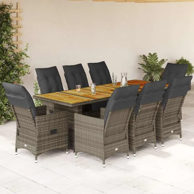 vidaXL 9-delige Bistroset met kussens poly rattan grijs, foto 2