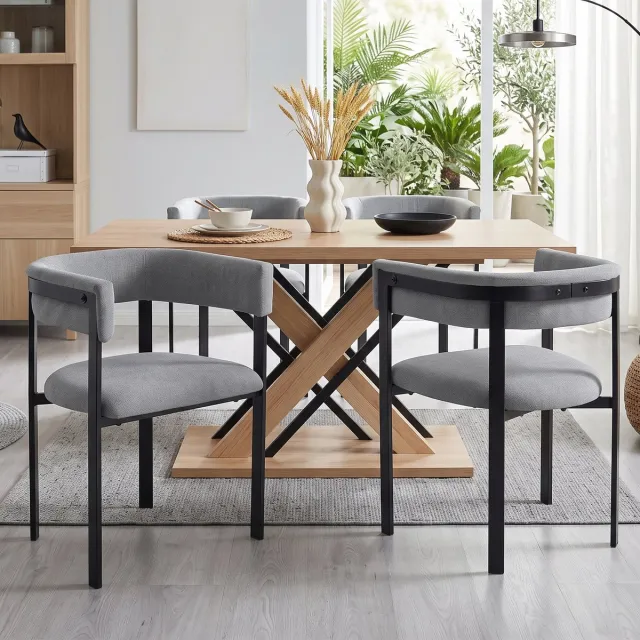 Welltin Eetkamerstoelen - Set van 4 - Moderne stoel - Chenille stoel - Comfortabele keukenstoel - Gestoffeerde stoel met brede rugleuning - Stoel voor woonkamer, restaurant en café - Ademend zitvlak - Moderne eetkamerstoelen - Grijs