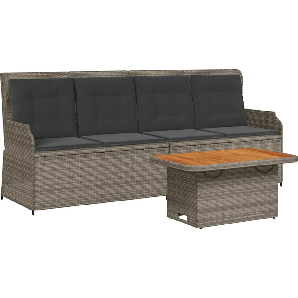 vidaXL 3-delige Loungeset met kussens poly rattan grijs, foto 3