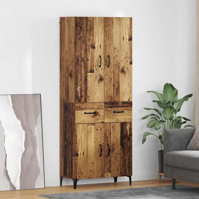 vidaXL Highboard Oud Hout 69,5 x 34 x 180 cm Bewerkt hout bruin, foto 2