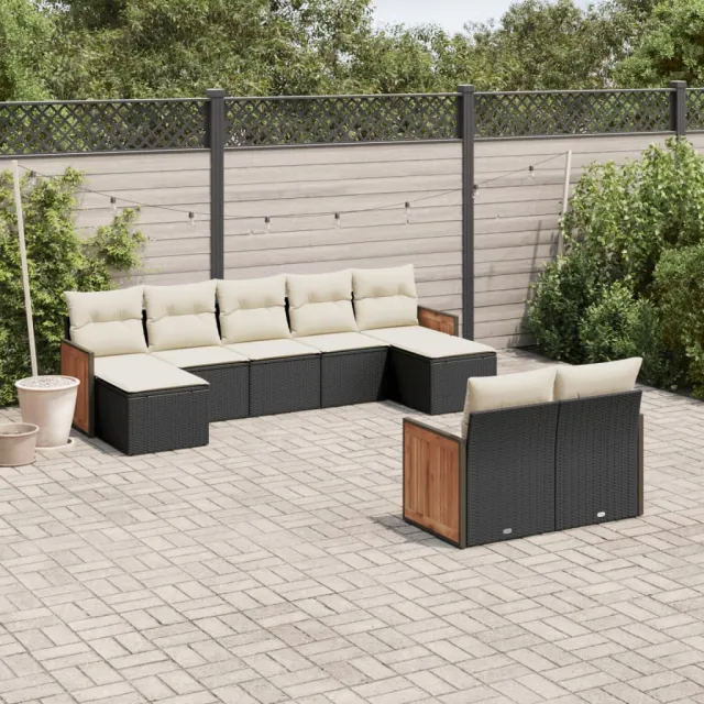 vidaXL 9-delige Loungeset met kussens poly rattan zwart, foto 2