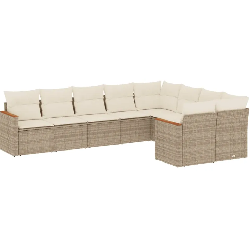 vidaXL 9-delige Loungeset met kussens poly rattan beige