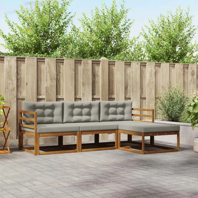 vidaXL Buiten bankenset 4 st 4-zits Naturel en lichtgrijs