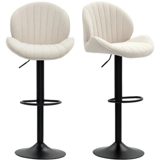SONNENH Barkrukken set van 2 - Beige chenille en zwart staal - Draaibaar - Zithoogte 62–83 cm Beige met zwart onderstel