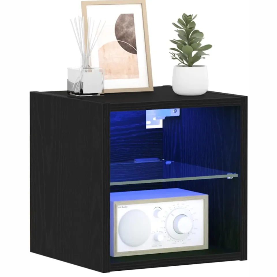 vidaXL LED Wand Bedside Kast 2 st Zwart 30 x 28,5 x 30 cm Bewerkt hout
