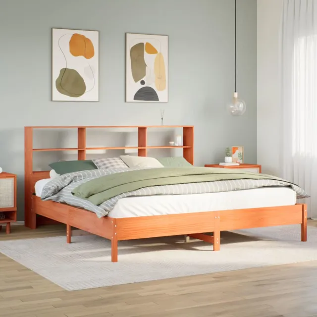 vidaXL Bed met boekenkast zonder matras grenenhout wasbruin 200x200 cm bruin