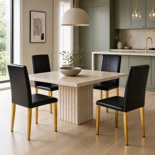 CHICFURN Eetkamerstoel - Gewatteerde zitting - Metalen poten - Zwart-goud Zwart en goud