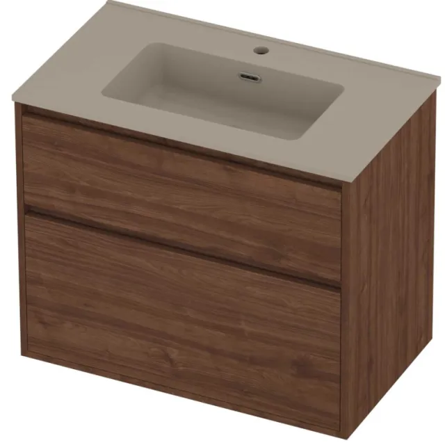 Proline Tribute Badmeubelset Porselein 1 Gat 80x46x67 cm Mat Crème Cotton Indian Walnut Houtlook
