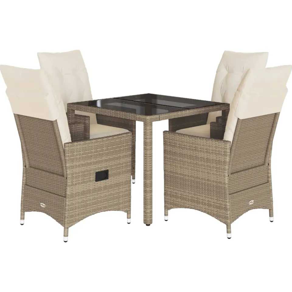 vidaXL 5-delige Tuinset met kussens poly rattan beige, foto 3
