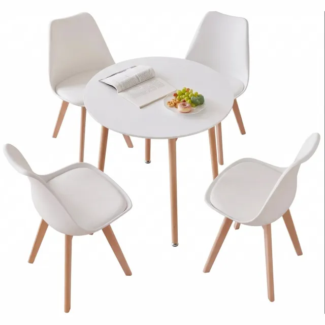 NordHaus Eetkamerset - Eettafel Set - Scandinavisch Design - 4 Stoelen met PU-Kussens - Massief Houten Poten 80x80x75 cm White