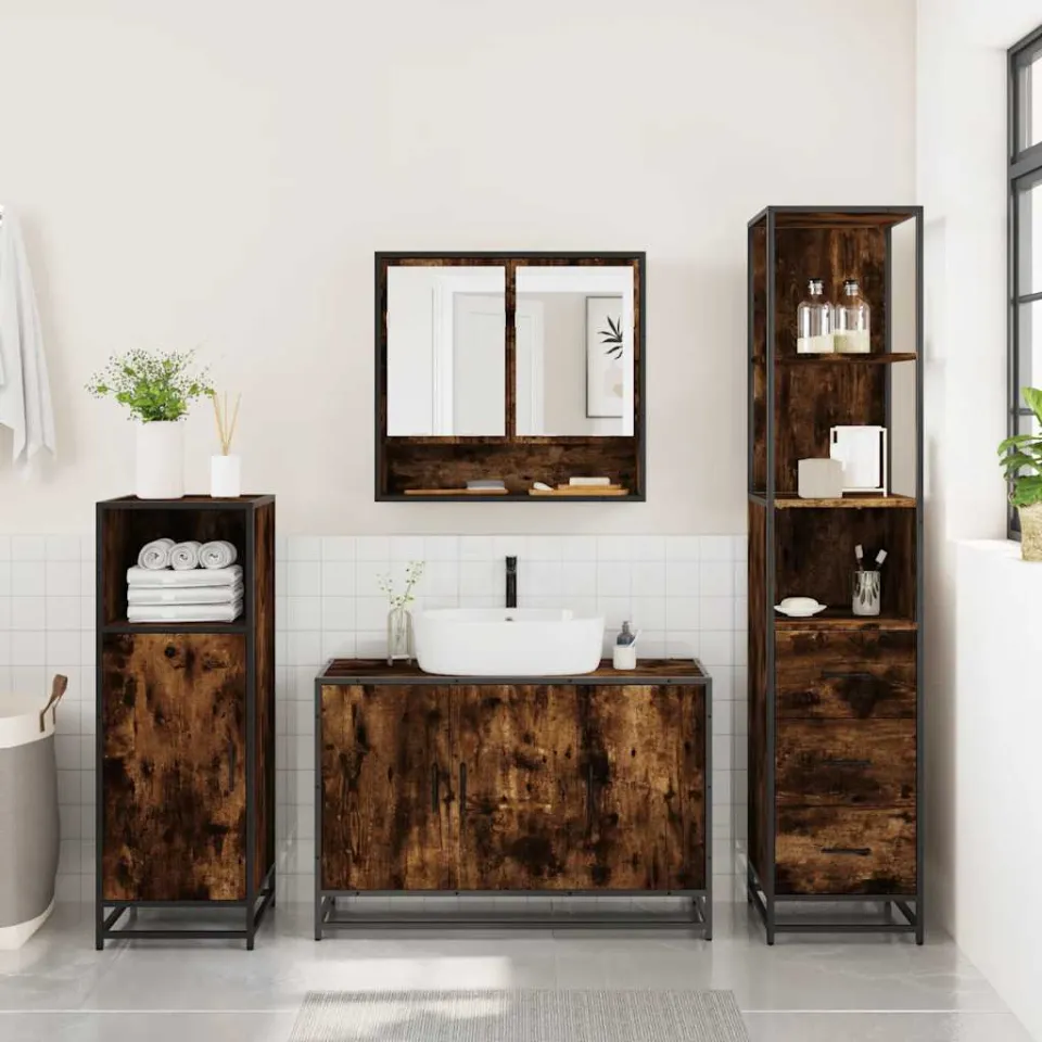 vidaXL 3-delige Badkamermeubelset bewerkt hout gerookt eikenkleurig, foto 4