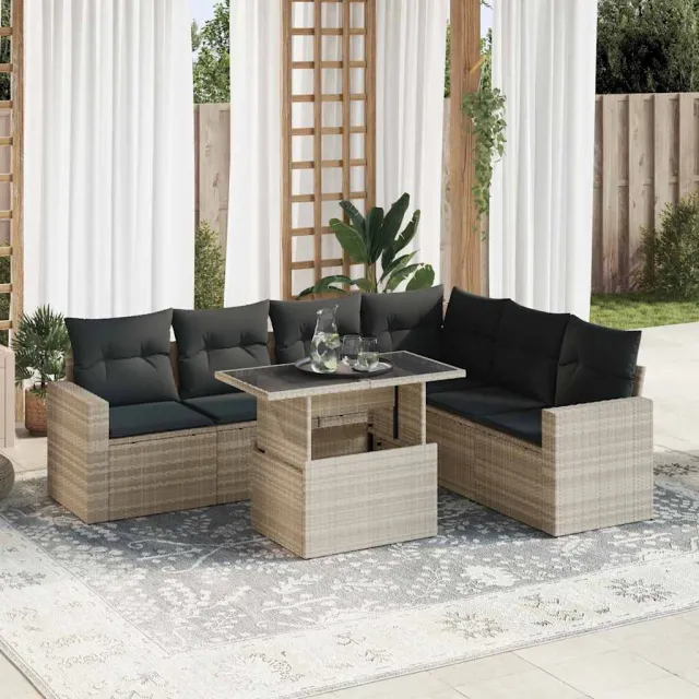 vidaXL 7-delige Loungeset met kussens poly rattan grijs, foto 2