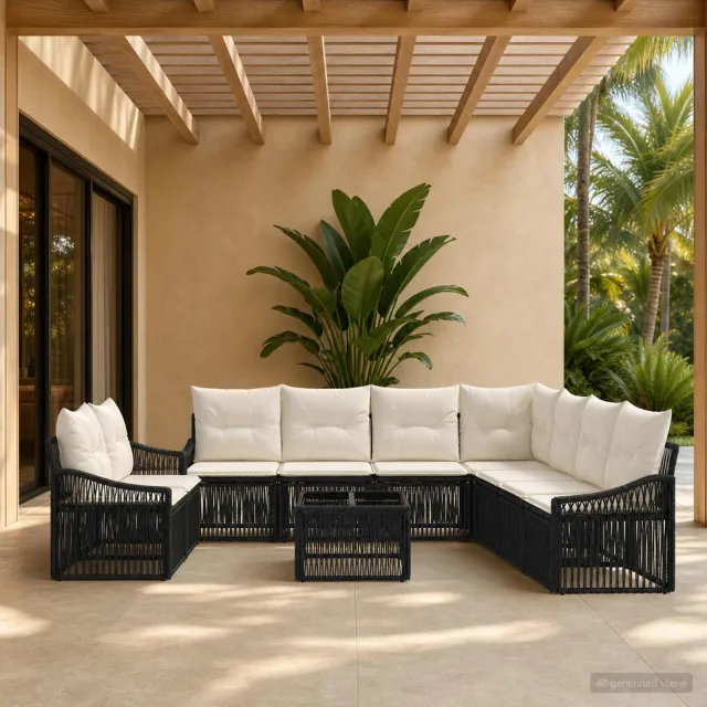 vidaXL Tuinbankenset 10 st Zwart poly rattan