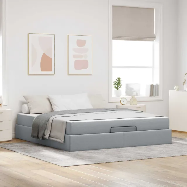 vidaXL Bedframe met matras 2 st Lichtgrijs Stof