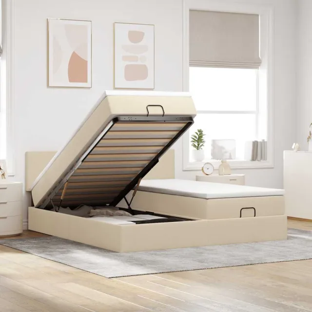 vidaXL Ottoman bed met matrassen 180x200cm stof crèmekleurig