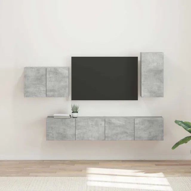 vidaXL TV Wandkast Set 4 st Beton Grijs Bewerkt hout