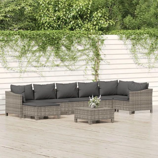vidaXL 8-delige Loungeset met kussens poly rattan grijs, foto 2