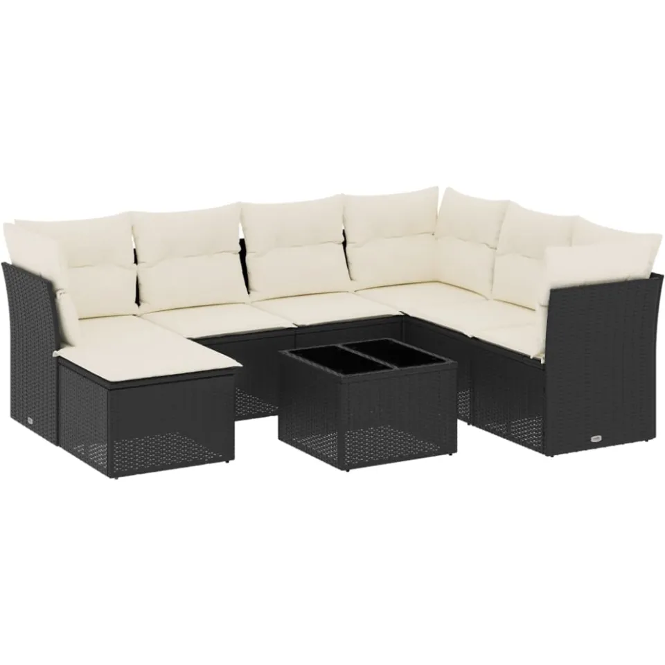 vidaXL 8-delige Loungeset met kussens poly rattan zwart, foto 3