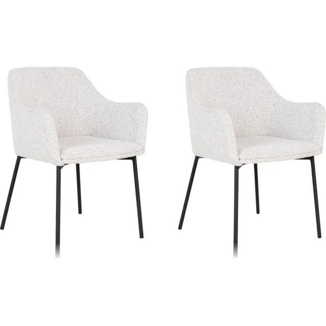 QUVIO Witte eetkamerstoelen Lima - Eetkamerstoel - Eetkamer stoelen - Eetkamerstoel met armleuning - Bouclé - Staal - Wit - Set van 2