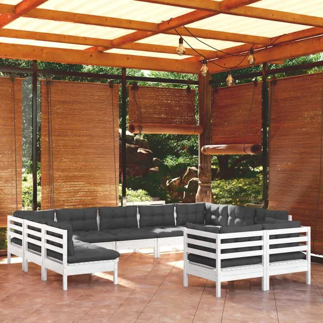 vidaXL 11-delige Loungeset met kussens massief grenenhout wit, foto 2