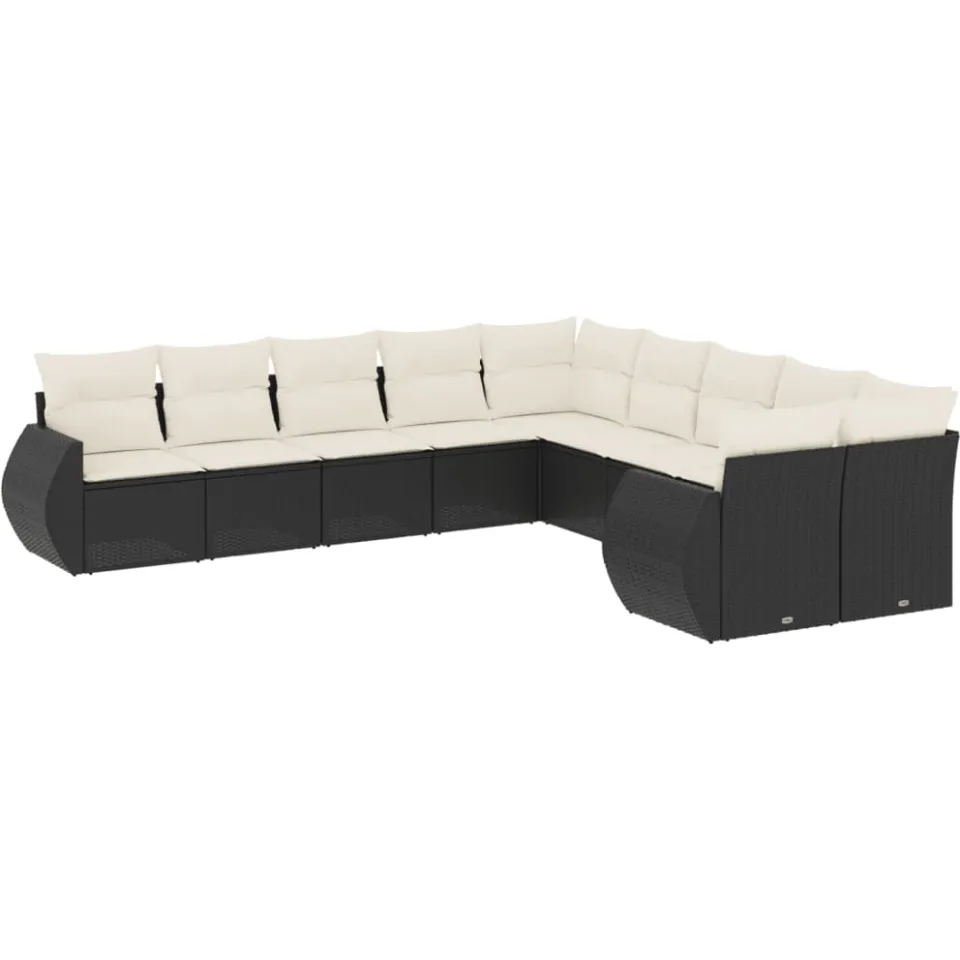 vidaXL 10-delige Loungeset met kussens poly rattan zwart, foto 3