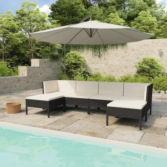 vidaXL 6-delige Loungeset met kussens poly rattan zwart, foto 2