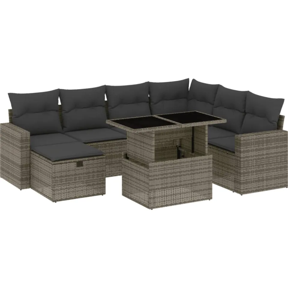 vidaXL 8-delige Loungeset met kussens poly rattan grijs, foto 3