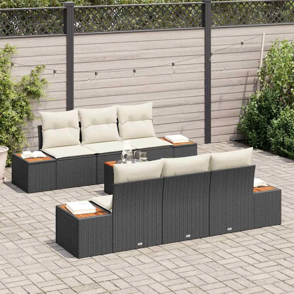 vidaXL Tuin Sofa Set 7 st Zwart Poly riet, foto 3