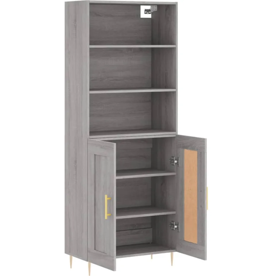 vidaXL Hoge kast 69,5x34x180 cm bewerkt hout grijs sonoma eikenkleurig