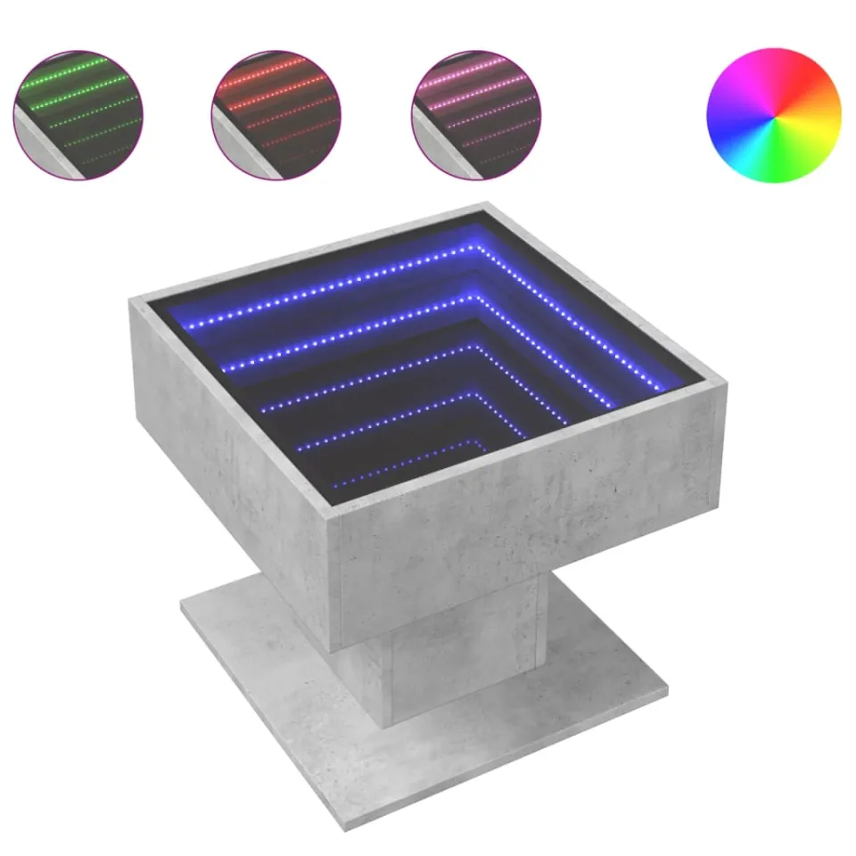 vidaXL Salontafel met LED 50x50x45 cm bewerkt hout betongrijs grijs, foto 4