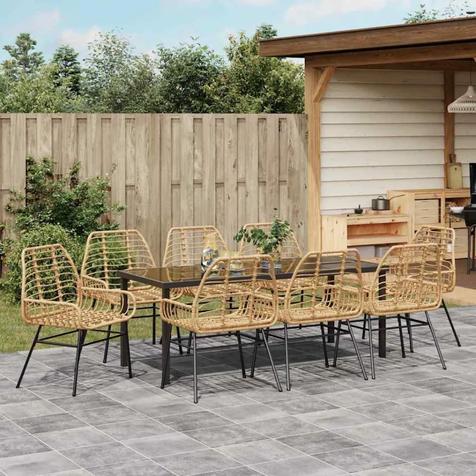 vidaXL Tuin eettafelset 9 st Bruin poly rattan, foto 3