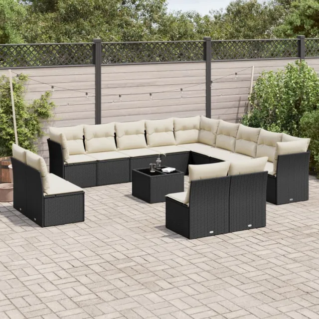 vidaXL 14-delige Loungeset met kussens poly rattan zwart, foto 2