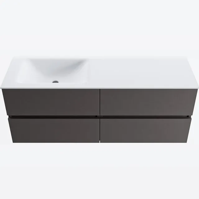 Mondiaz VICA 130cm badmeubel onderkast Dark Grey 4 lades. Wastafel CLOUD links 1 kraangat, kleur Talc.