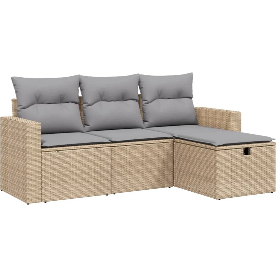 vidaXL 4-delige Loungeset met kussens poly rattan gemengd beige, foto 3