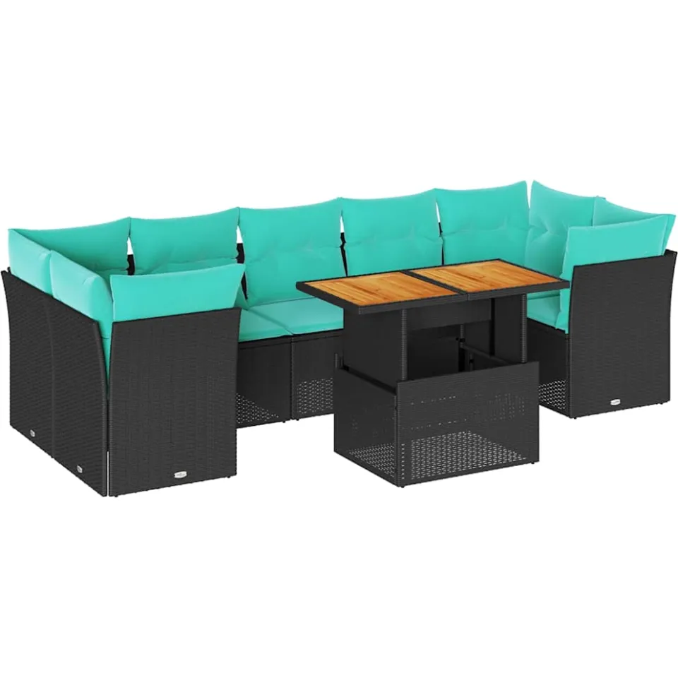 vidaXL 8-delige Loungeset met kussens poly rattan zwart