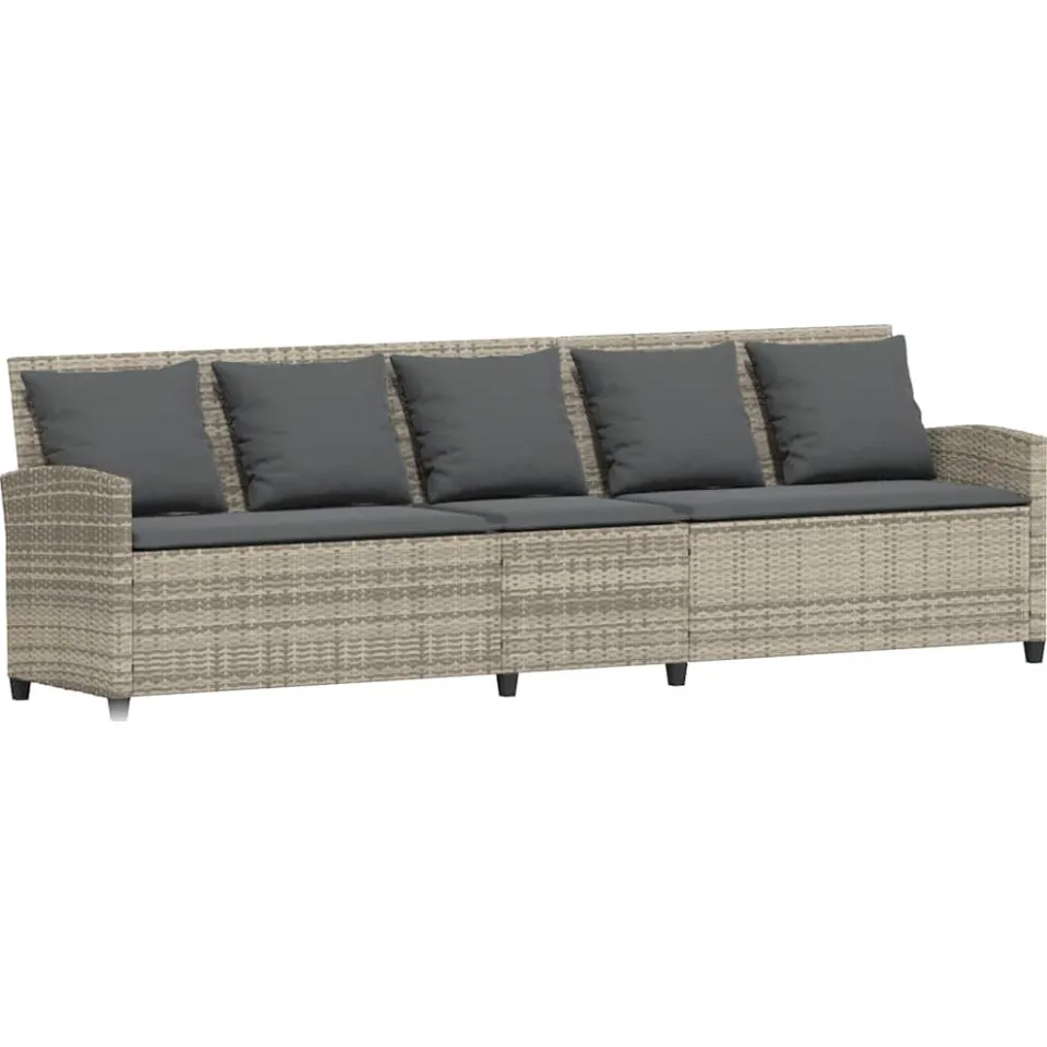 vidaXL Tuinbank 5-zits met kussens poly rattan lichtgrijs