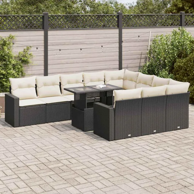 vidaXL 11-delige Loungeset met kussens poly rattan zwart, foto 2