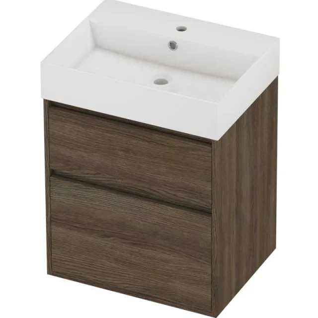 Proline Zara Badmeubelset Porselein Loft 1 Kraangat Greeploos 60x46x78 cm Glans Wit Vital Oak Eiken