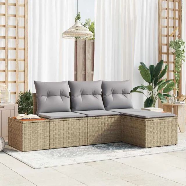 vidaXL Tuin Sofa Set 4 st Beige poly rattan, foto 2